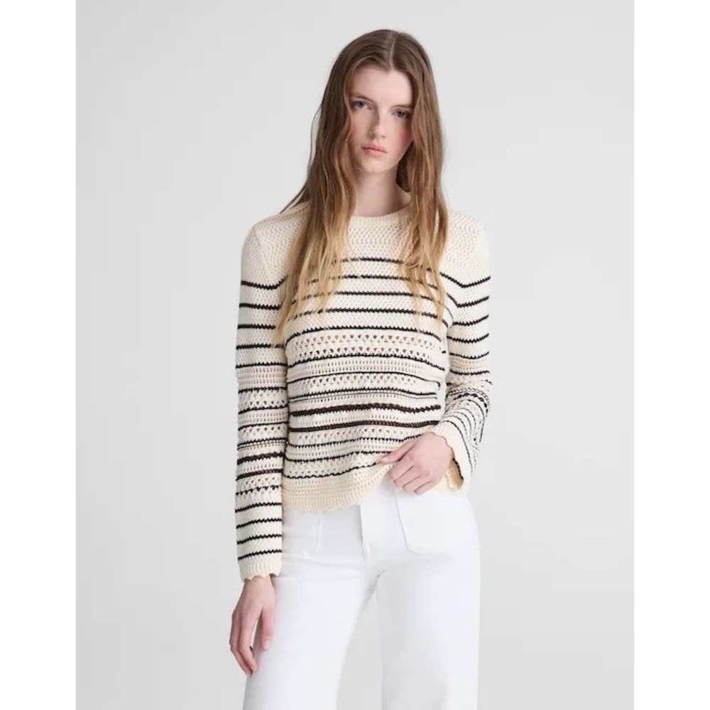 Madewell Open-Stitch Sweater in 100% Cotton Stripe Size XXS NWT $128 NZ334 $128